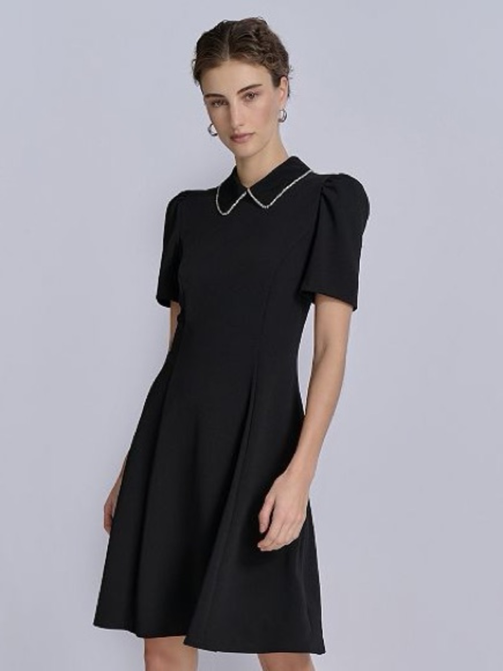 La Nouvelle Renaissance Black Mini Dress with Crystal-Trim Collar size 10